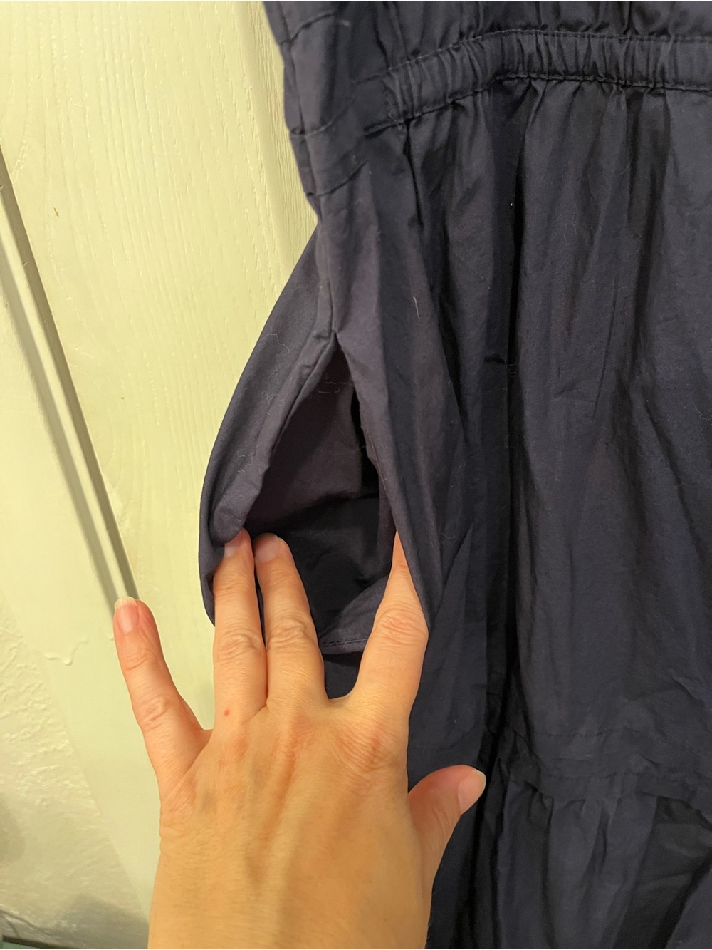 Quince Maxi Dress Navy Blue Organic Cotton Poplin Tiered Large - Picture 5 of 9